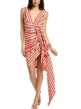 NWT Just Bee Queen Striped Red & White Cotton Asymmetric Wrap Dress small